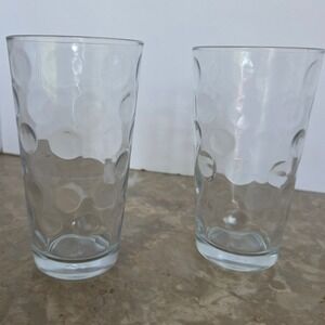 Set of Two Libby Clear‎ Glass Textured Bubble Poka A Dot Tall Drinking Glasses